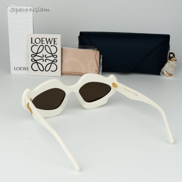 Loewe Women Sunglasses Shiny Ivory Brown Geometric LW40109U 21E CURVY BRAND NEW - Picture 8 of 12